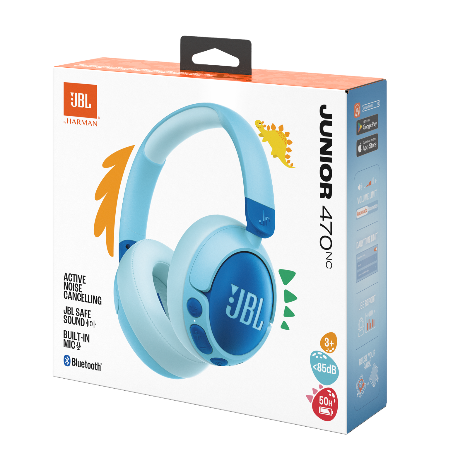 JBL Junior 470NC - Blue - Wireless over-ear noise cancelling kids headphones - Detailshot 15